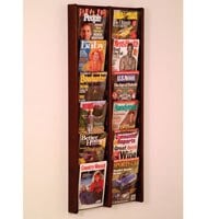 Stance Wall Magazine Display, 12 Pockets, Mahogany Wood/Acrylic, 21.25 in x 48 in x 3 in