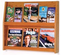 Wooden Mallet Slope Wall Literature Display, 12 Pockets, Medium Oak, 28.25 in x 24.5 in x 4.75 in