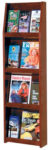 Wooden Mallet Slope Wall Literature Display, 12 Pockets, Mahogany, 15 in x 49 in x 4.75 in, Each