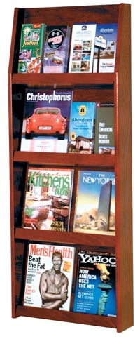 Wooden Mallet Slope Wall Literature Display, 16 Pockets, Mahogany, 19.5 in x 49 in x 4.75 in, Each