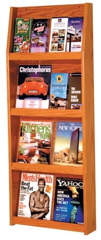 Wooden Mallet Slope Wall Literature Display, 16 Pockets, Medium Oak, 19.5 in x 49 in x 4.75 in, Each