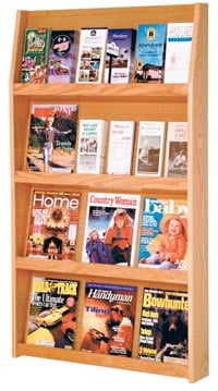 Slope Wall Literature Display, 24 Pockets, Light Oak, 28.25 in x 49 in x 4.75 in, Each