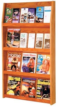 Wooden Mallet Slope Wall Literature Display, 24 Pockets, Medium Oak, 28.25 in x 49 in x 4.75 in, Each