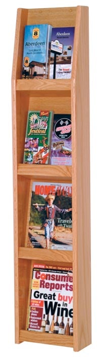Wooden Mallet Slope Wall Literature Display, 8 Pockets, Light Oak, 10.5 in x 49 in x 4.75 in