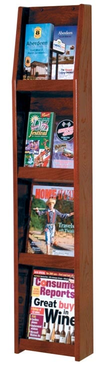 Slope Wall Literature Display, 8 Pockets, Mahogany Wood, 10.5 in x 49 in x 4.75 in