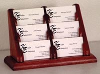 Business Card Holder, 6-Pocket, Mahogany Wood, 9.5" x 5.75" x 4.375"