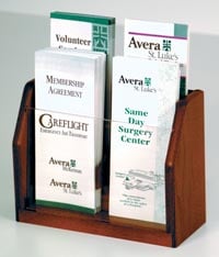 Counter Brochure Display, 4 Pockets, Mahogany Wood/Acrylic, 7.5 in x 9.5 in x 4 in