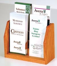 Wooden Mallet Counter Brochure Display, 4 Pockets, Medium Oak Wood/Acrylic, 7.5 in x 9.5 in x 4 in, Each