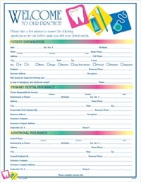 Registration / History Forms, Welcome to Our Practice, 2-Sided, English, 8.5" x 11", with Dental Icons, 100/Package