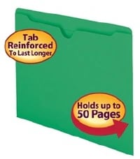 File Jacket Flat Green 2-Ply, 11.75" x 9.5", 100/Box