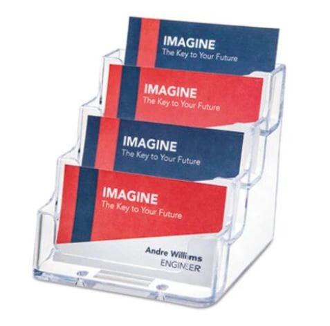 Deflect-O Business Card Holder, 4-Pocket, Clear Plastic, 3 1/2 in x 3 7/8 in x 4 1/8 in