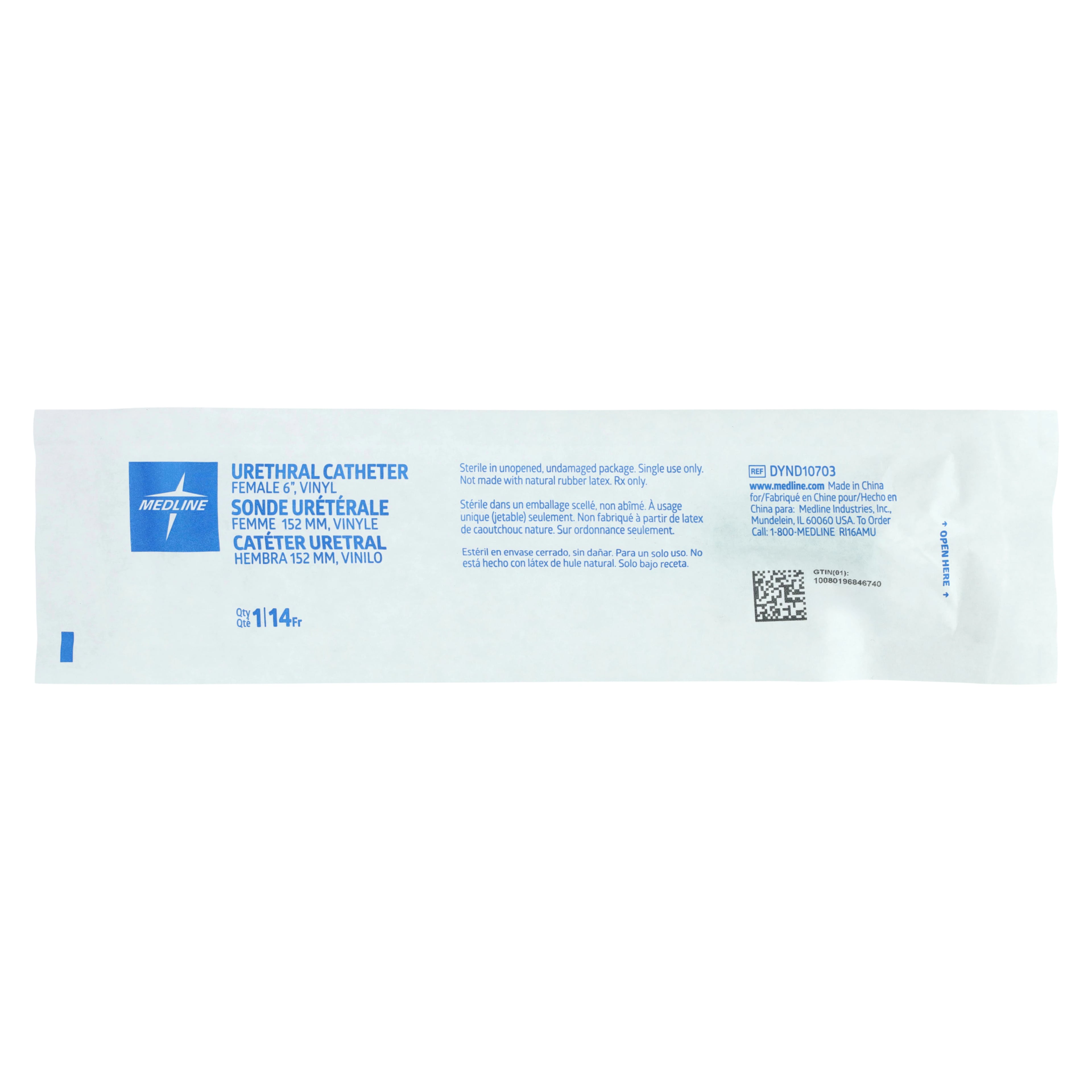 Medline Self-Cath Intermittent Urethral Catheter, Sterile, Vinyl, 14 Fr