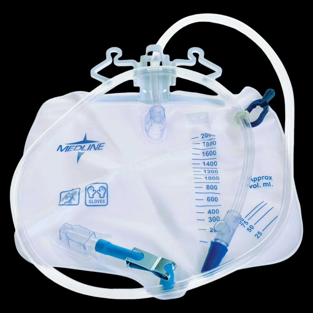 Medline Urinary Drainage Bag, 2000cc, Disposable, Anti-Reflux Tower