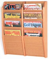 Cascade Wall Magazine Display, 8 Pockets, Light Oak Wood, 20.5 in x 24 in x 3.75 in, Each