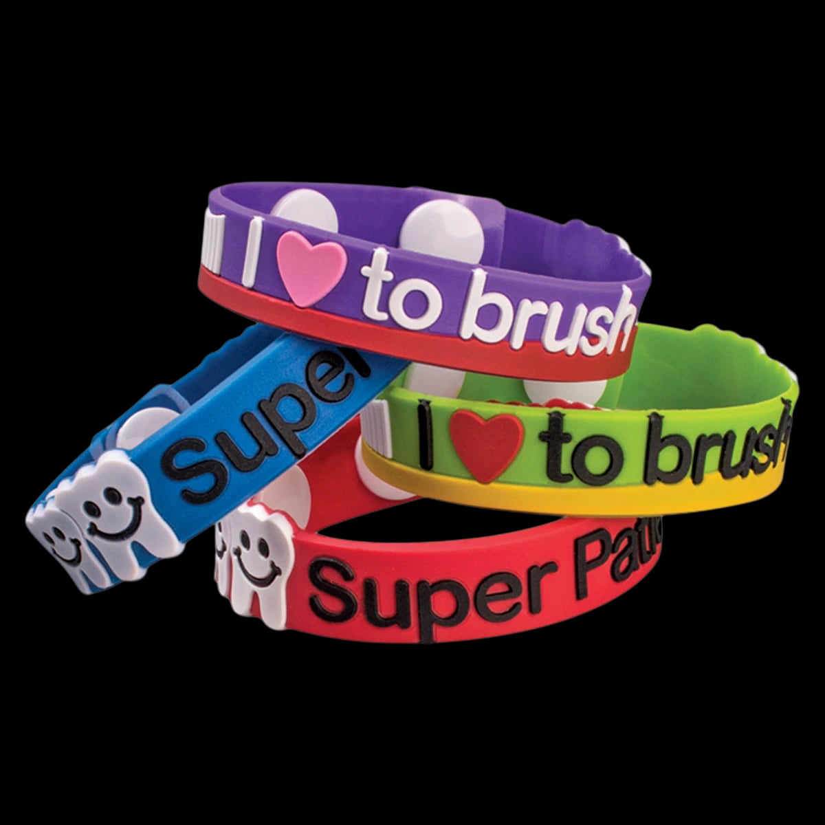 Sherman Specialty Dental Bracelets, Assorted Sayings & Colors, Happy Tooth Design, 7.5" x 0.5", 24/Pkg, S6489