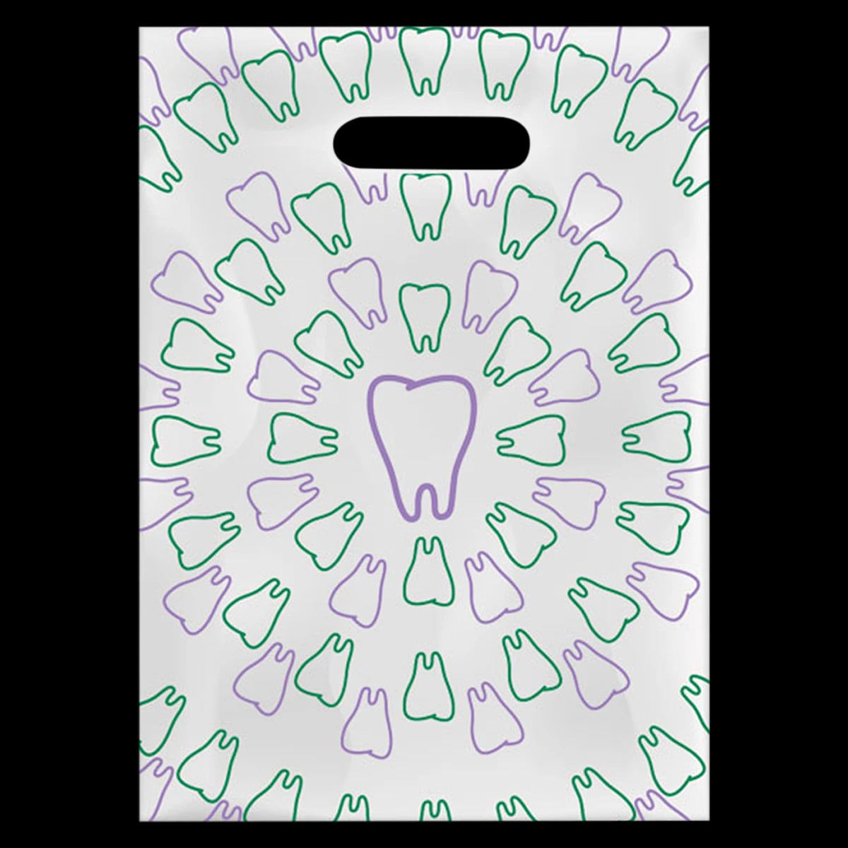 Sherman Specialty Scatter Art Patient Bags, Purple & Green Tooth Swirl, 7.5" x 10", Clear, 100/Pack, 98Y