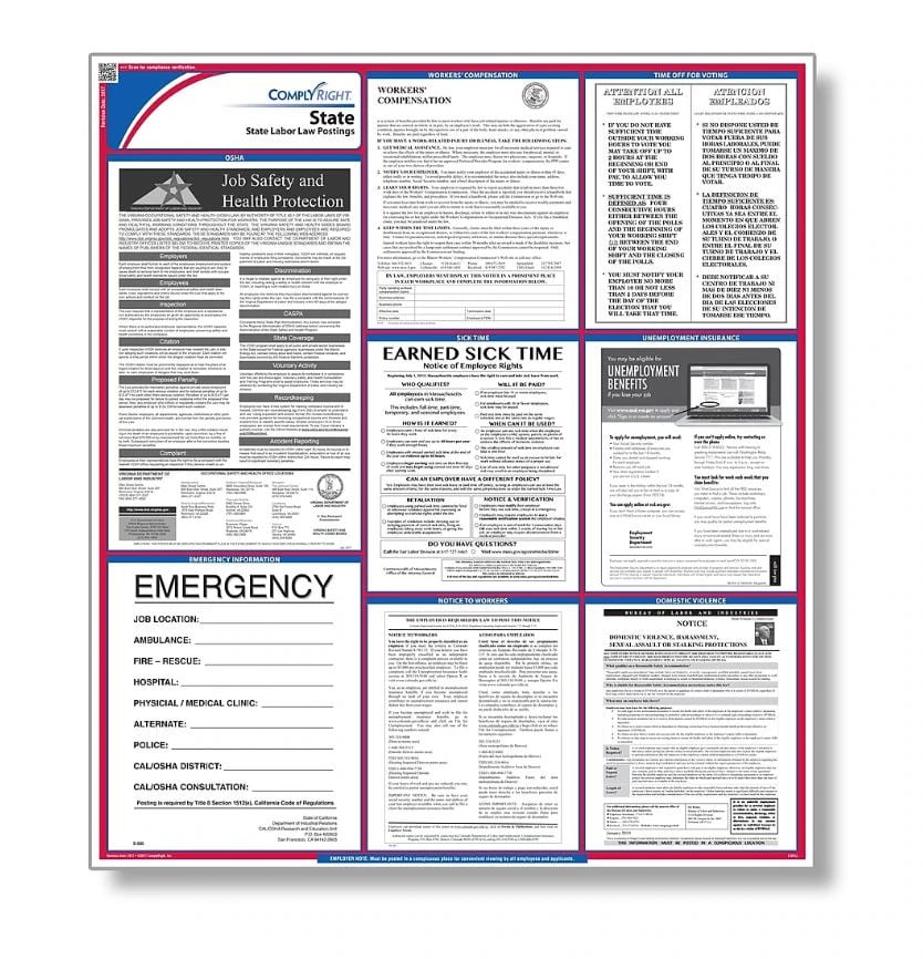 Comply Right North Dakota State Labor Law Poster, Uninsured, English, 27 in x 39 in, 100 lb Gloss Stock
