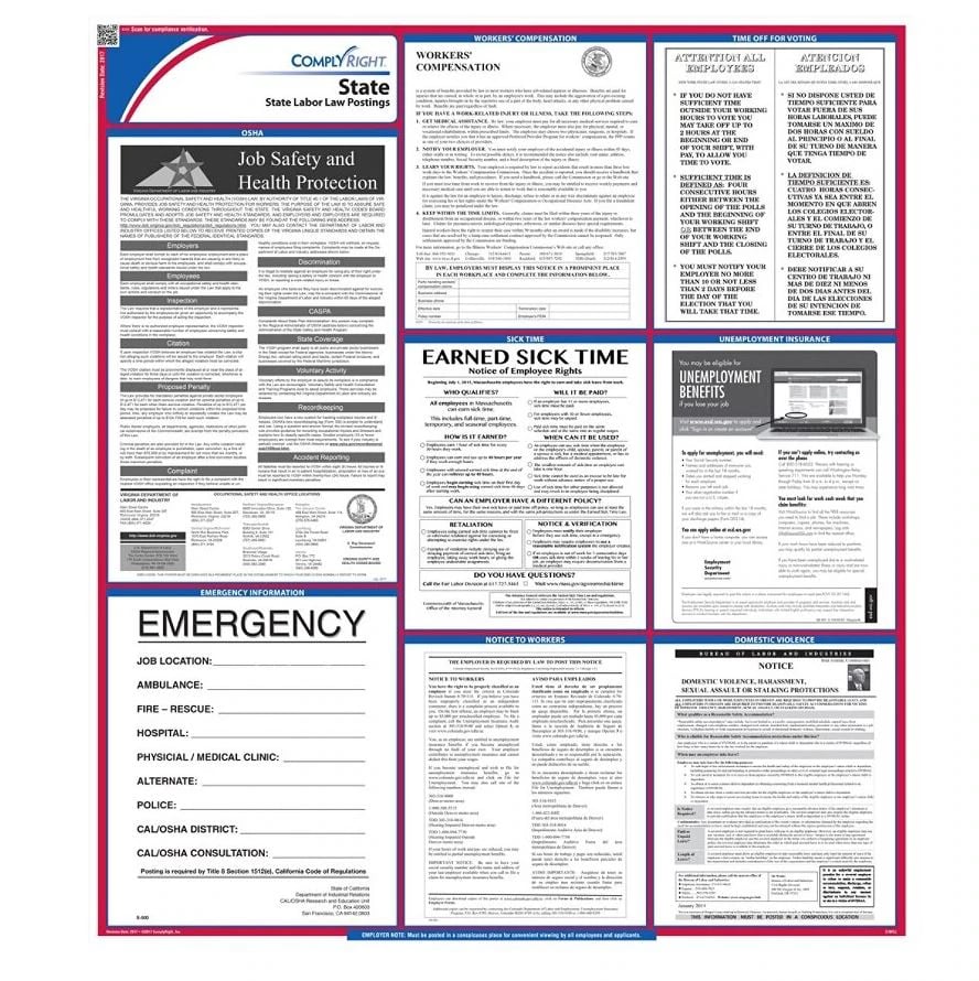 Comply Right State Labor Law Poster, Vermont, English, 27 in x 39 in, 100 Lb Gloss Stock