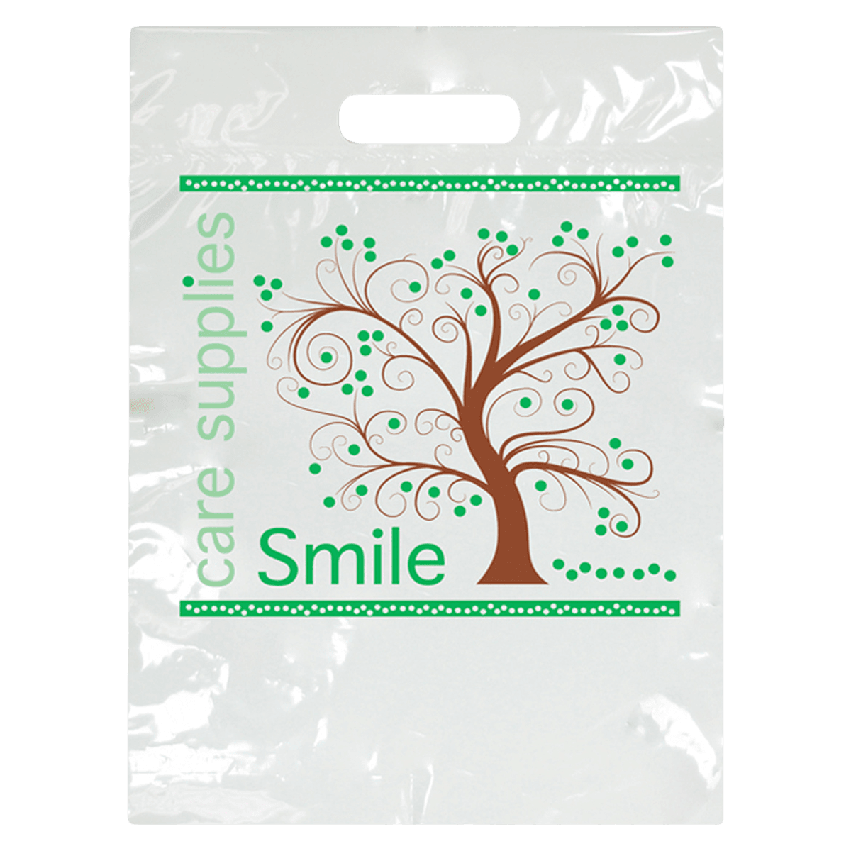 Sherman Specialty Tree Smiles Large Patient Take-Home Bags, 2-Color, White, 9" x 13", 100/Pkg, LBG97