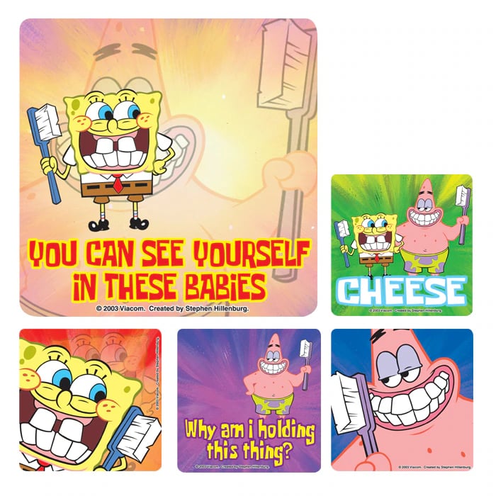 SpongeBob with Toothbrush Dental Stickers, 2.5" Square, 100/Roll, PS247