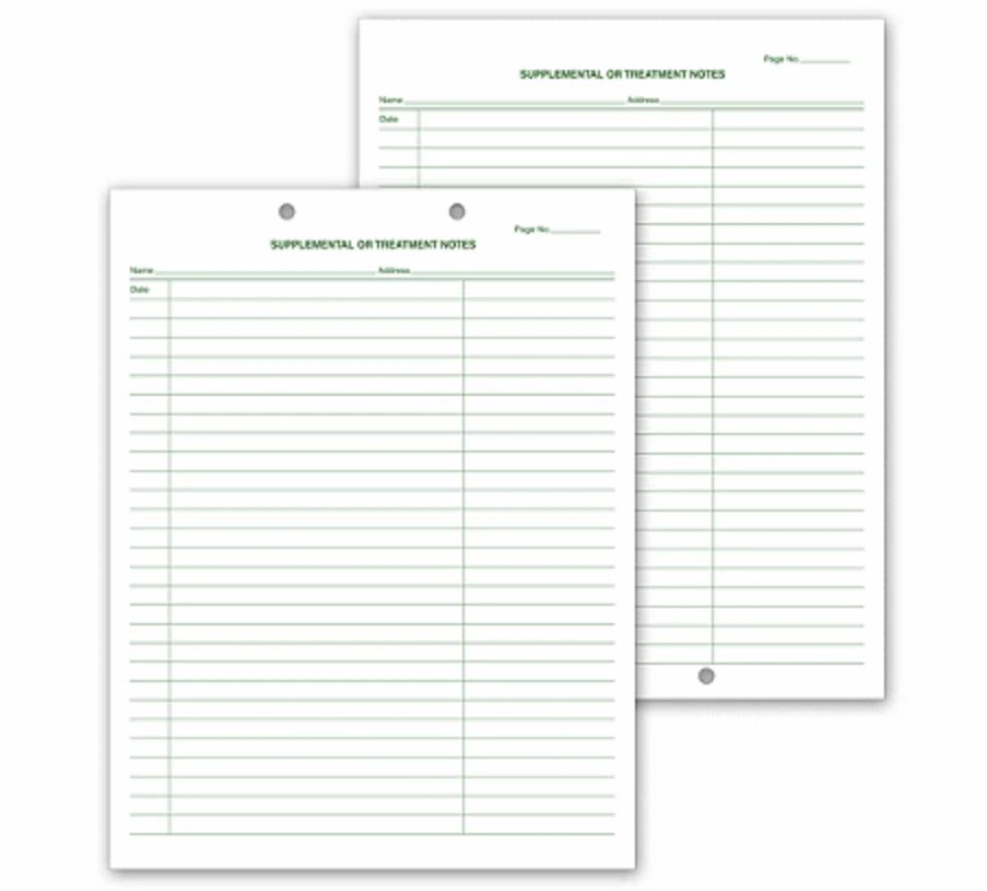 Form Supplemental Notes White, 8.5 in x 11 in, 2-Sided, 2 Hole Punch, Green Ink, 250/Pk