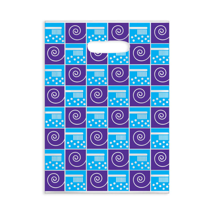 Sherman Specialty Brush Swirl Scatter Bag, 7.5" x 10", Clear with Blue & Purple Print, 100/Pkg, 98ZC