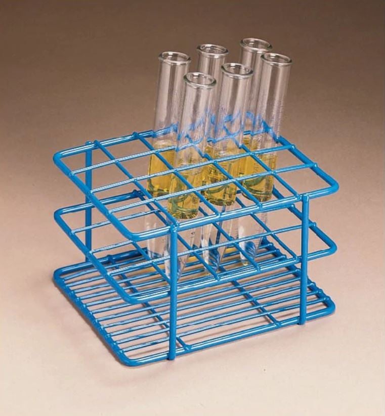 Bel-Art Poxygrid Test Tube Rack, Epoxy-Coated Wire, 18-20mm, Half-Size, 20 Place, Blue, Autoclavable