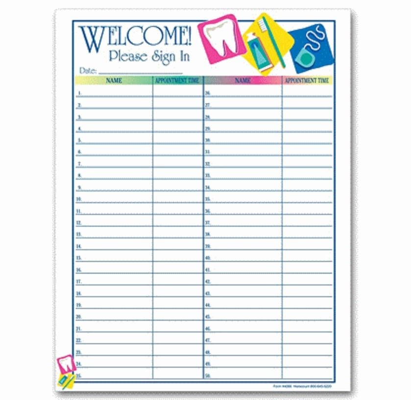 Sign-In Sheet Dental Icons, 8.5 in x 11 in, 100/Package