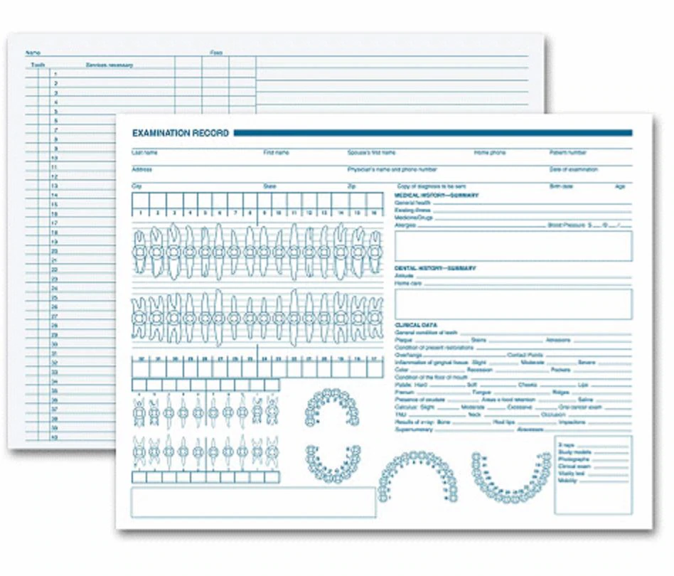 Exam Record Dental Chart Form, Primary Arch & Geometric Diagrams, 2-Sided, 8.5" x 11", 250/Package