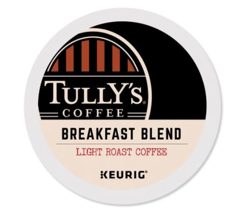 Keurig K-Cup Tully's Breakfast Blend Coffee, Light Roast, 24 K-Cups/Box