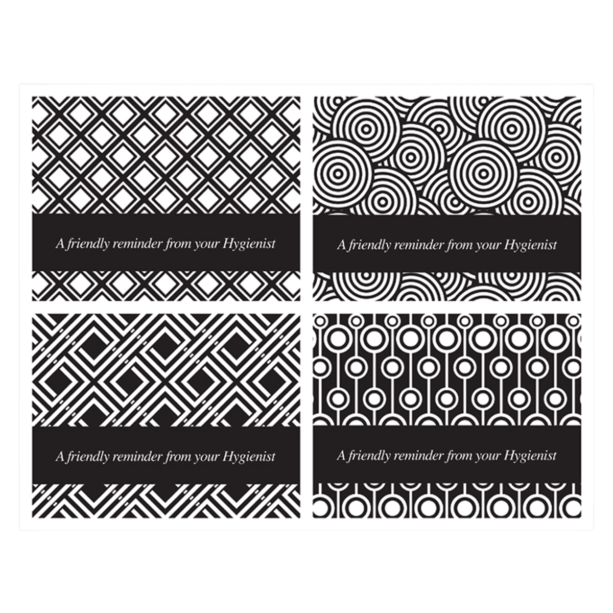 Recall Card Hygienist Black & White Shapes 4-Up, 8.5 in x 11 in, 200/Box