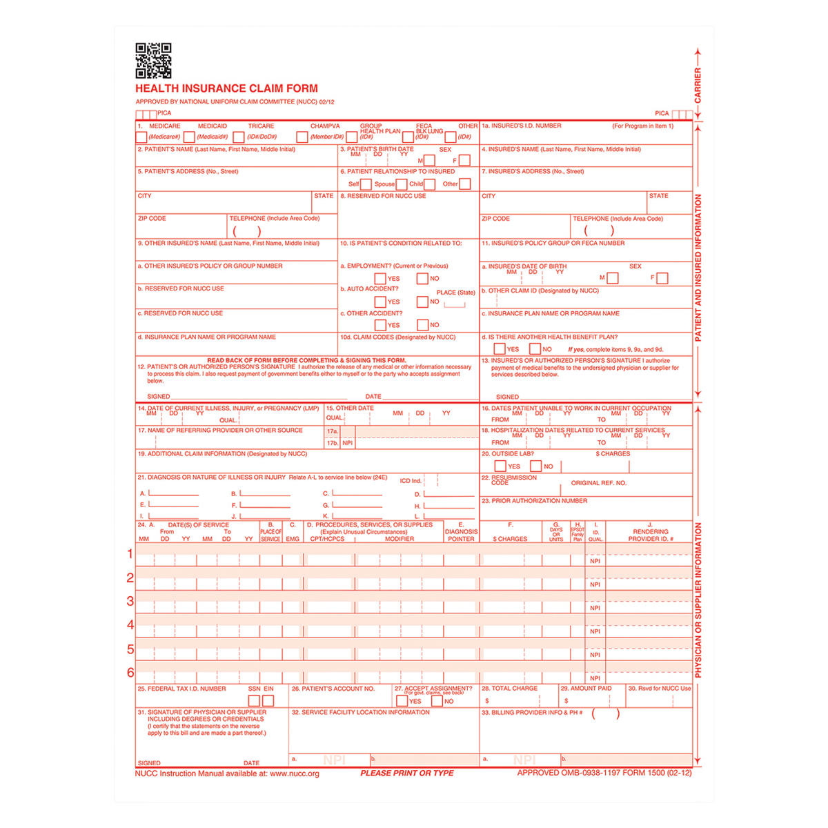 ComplyRight CMS-1500 Health Insurance Claim Forms, 8-1/2 x 11, Laser Cut, White, 1000/Box