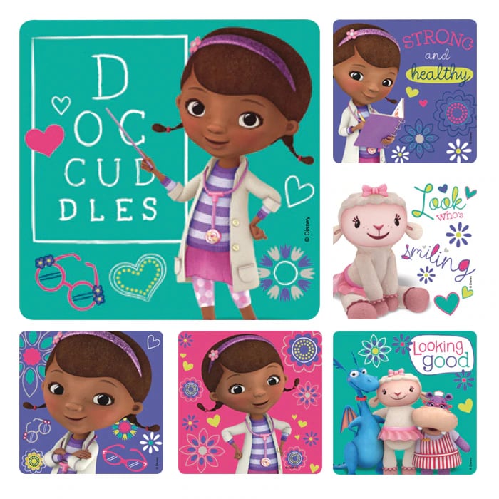 Disney Doc McStuffins Patient Stickers, 2.5" Square, Assorted Designs, 100/Roll, PS580