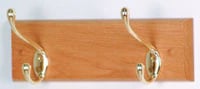 Wooden Mallet Coat Rack, Light Oak Wood, 2 Brass Hooks, 12 in x 3.5 in x 4.5 in, 01KEZKNT6128VNKE9873R868MF