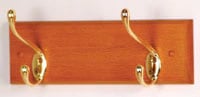 Coat Rack, Medium Oak Wood with 2 Brass Hooks, 12 in x 3.5 in x 4.5 in