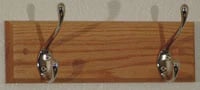 Coat Rack, Light Oak Wood with 2 Nickel Hooks, 12 in x 3.5 in x 4.5 in, Each
