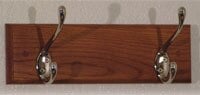 Wooden Mallet Coat Rack, Medium Oak Wood, 2 Nickel Hooks, 12 in x 3.5 in x 4.5 in, Each