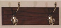 Coat Rack, Mahogany Wood with 2 Nickel Hooks, 12 in x 3.5 in x 4.5 in, Each