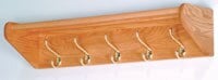 Wooden Mallet Hat & Coat Rack, Light Oak with 5 Brass Hooks, 32.75 in x 8.5 in x 9 in