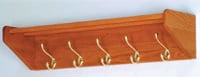 Wooden Mallet Coat Shelf with 5 Brass Hooks, Medium Oak, 32.75 in x 8.5 in x 9 in, 01KWC87QB8EAB8J0QX0FZ81Y7C