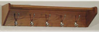 Wooden Mallet Hat & Coat Rack, Medium Oak Wood, 5 Nickel Hooks, 32.75 in x 8.5 in x 9 in, Each