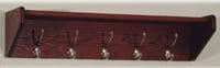 Wooden Mallet Hat & Coat Rack, Mahogany Wood, 5 Nickel Hooks, 32.75 in x 8.5 in x 9 in