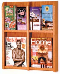 Divulge Wall Literature Display, 4 Magazine Pockets / 8 Brochure Pockets, Medium Oak Wood / Acrylic, 20.25 in x 24 in x 3 in