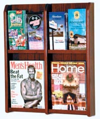 Divulge Wall Literature Display, 4 Magazine/8 Brochure Pockets, Mahogany Wood with Acrylic, 20.25 x 24 x 3 in