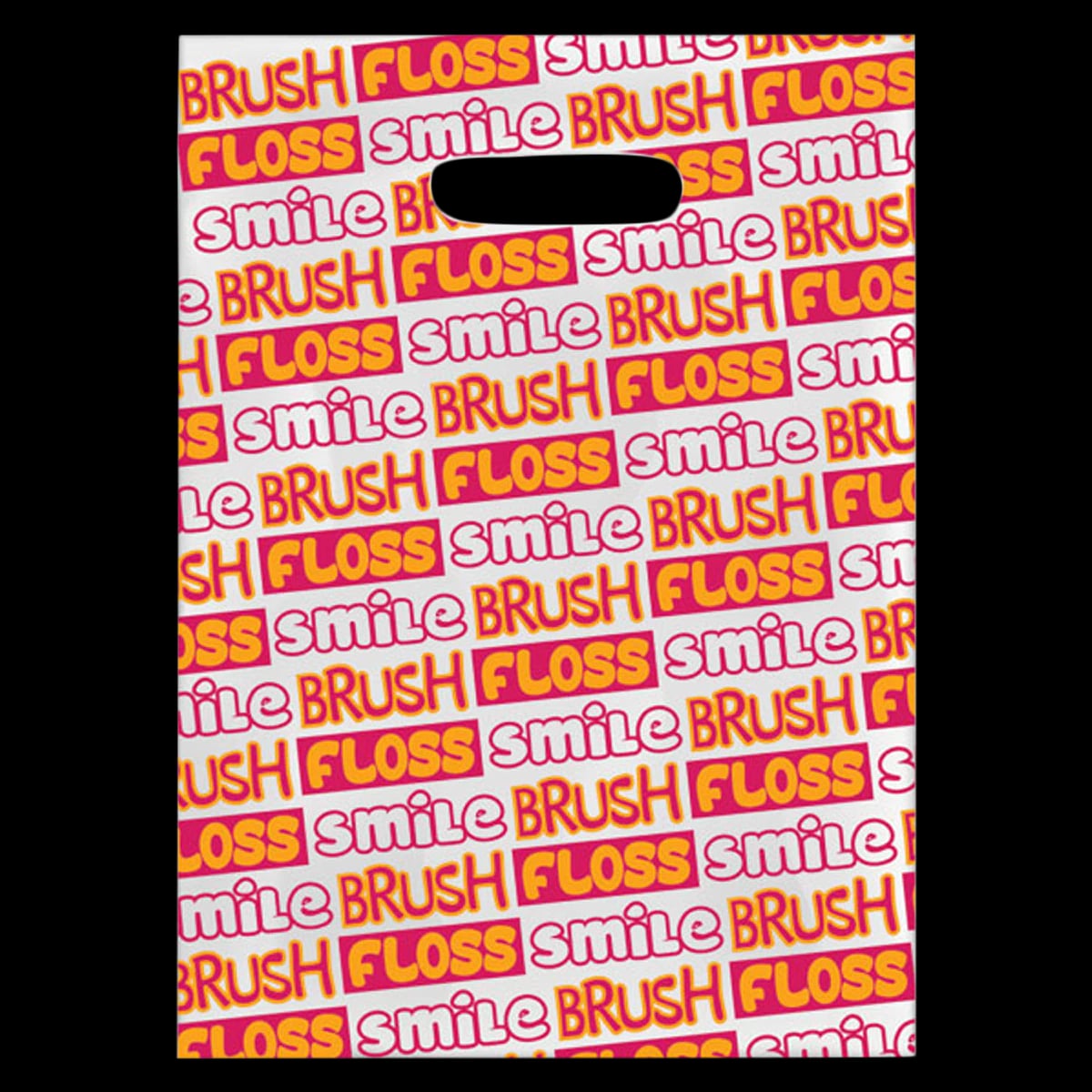 Sherman Specialty Brush, Floss, Smile Block Letter Scatter Bag, 7.5" x 10", 100/Pkg, 99ZC