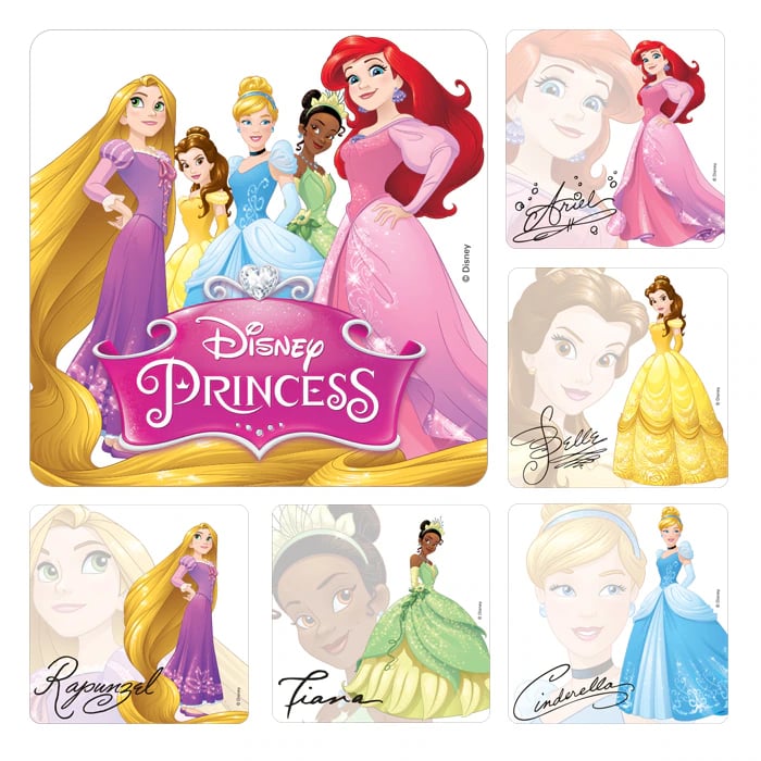 Disney Princess Autograph Stickers, 2.5" Square, Assorted Designs, 100/Roll, PS631