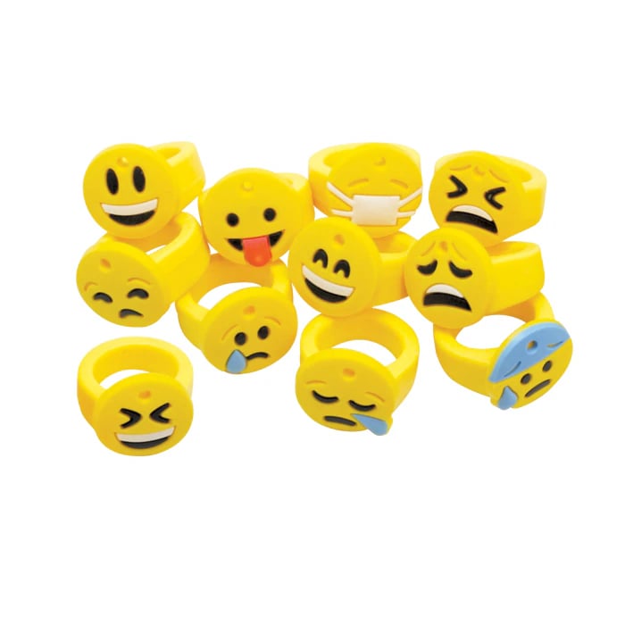 Emoticon Silicone Rings, Assorted Colors, Stretchy, 36/Pack