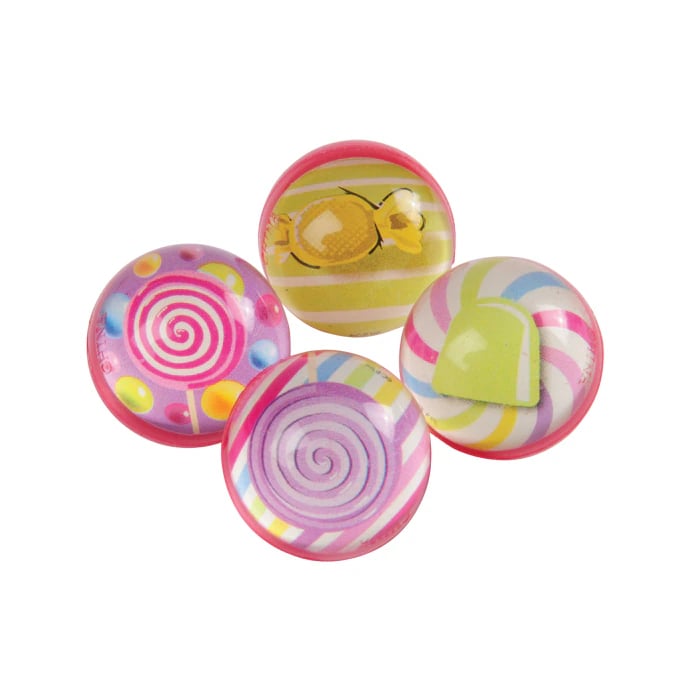 Sherman Specialty Candy Bounce Balls, 32 MM, Assorted Designs, 36/Pack