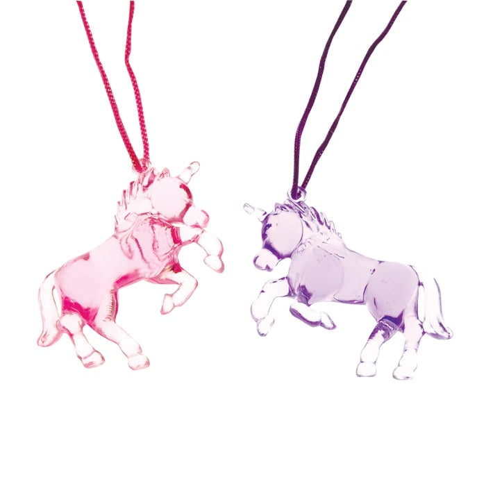 Unicorn Necklaces, Assorted Pink and Purple, Plastic, Individually Wrapped, 24/Pkg, JV456