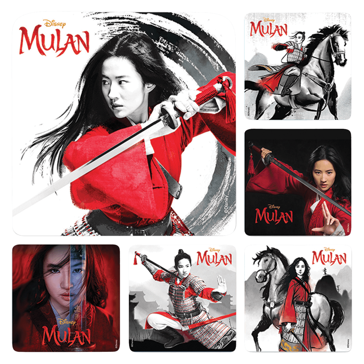 Sherman Specialty Mulan Live Action Stickers, 2-1/2" Assorted Designs, 100/Roll